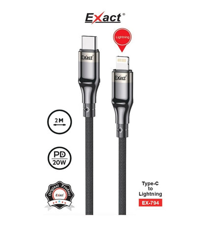 Exact Type C to Lightning Nylone Cable 2Meter EX-794