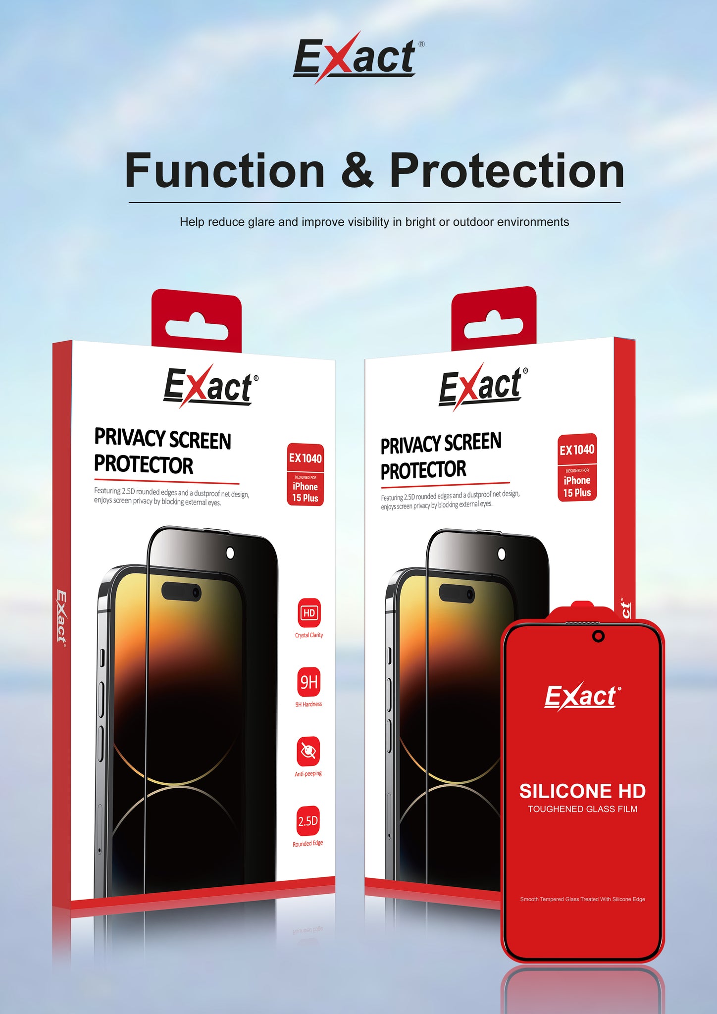 EXACT PRIVACY SCREEN PROTECTOR FOR IPHONE 15 SERIES.