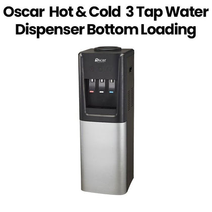 Oscar OWD3TB Hot & Cold 3 Tap Water Dispenser Bottom Loading Black With Silver Deco