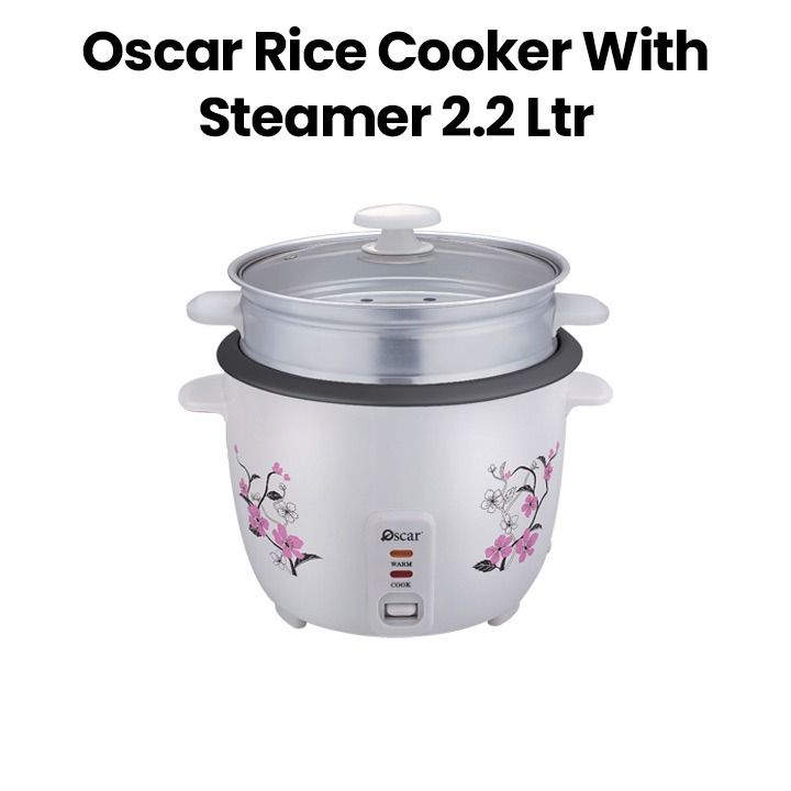 Oscar Rice Cooker with Steamer 2.2L Teflon with Glass Lid Oscar Rice Cooker with Steamer 2.2L Teflon with Glass Lid