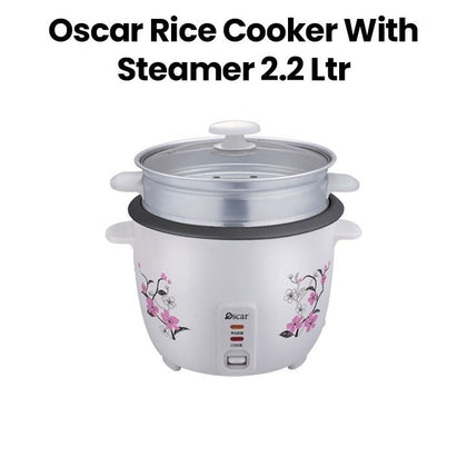 Oscar Rice Cooker with Steamer 2.2L Teflon with Glass Lid