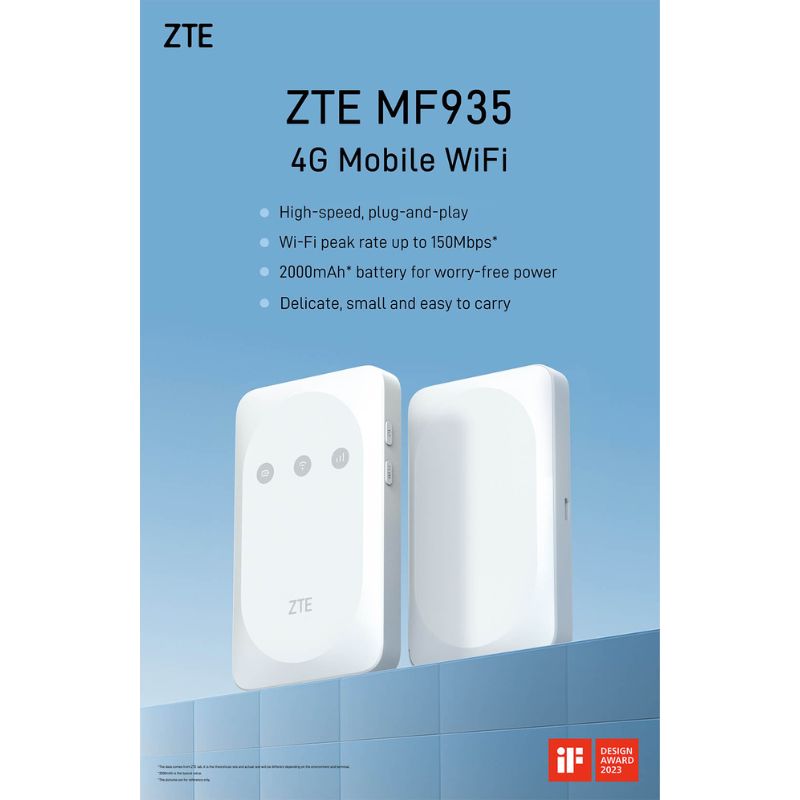 ZTE MF935 4G LTE Mobile Wifi Hotspot 150Mbps Pocket Wifi Router - White ZTE MF935 4G LTE Mobile Wifi Hotspot 150Mbps Pocket Wifi Router - White