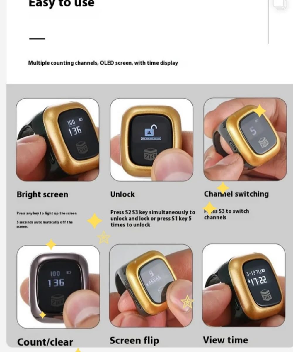 SIXRUN Elektronische Vingerteller - Slimme Digitale Tasbih Handteller IP67 Waterdicht - Perfect Voor Gebed, Sport & Fitness