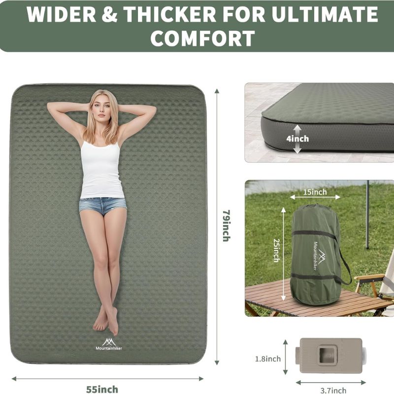 Self Inflating Double Sleeping Pad with Foam and Electric PumpOutdoor Compact Air Mat for Tent Car(4.2*79*55 inch) Self Inflating Double Sleeping Pad with Foam and Electric PumpOutdoor Compact Air Mat for Tent Car(4.2*79*55 inch)