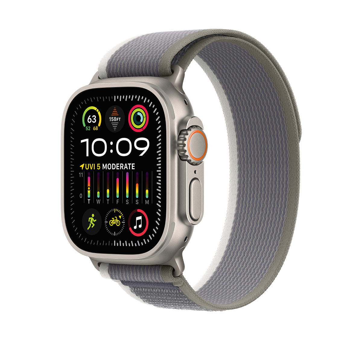 Apple Watch Ultra 2 49mm Titanium Case with Green/Gray Trail Loop (M/L) (MRF43)