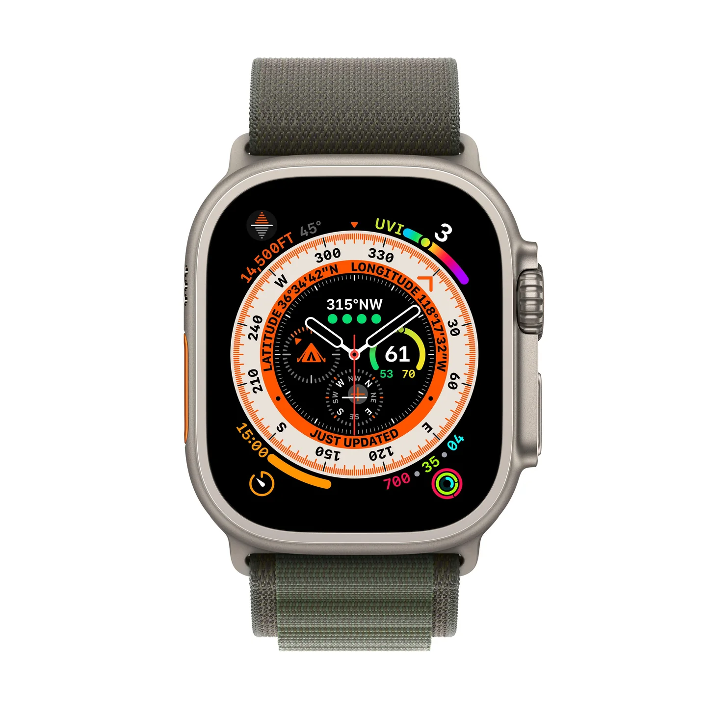Apple Watch Ultra GPS + Cellular 49mm Titanium Case with Green Alpine Loop Apple Watch Ultra GPS + Cellular 49mm Titanium Case with Green Alpine Loop