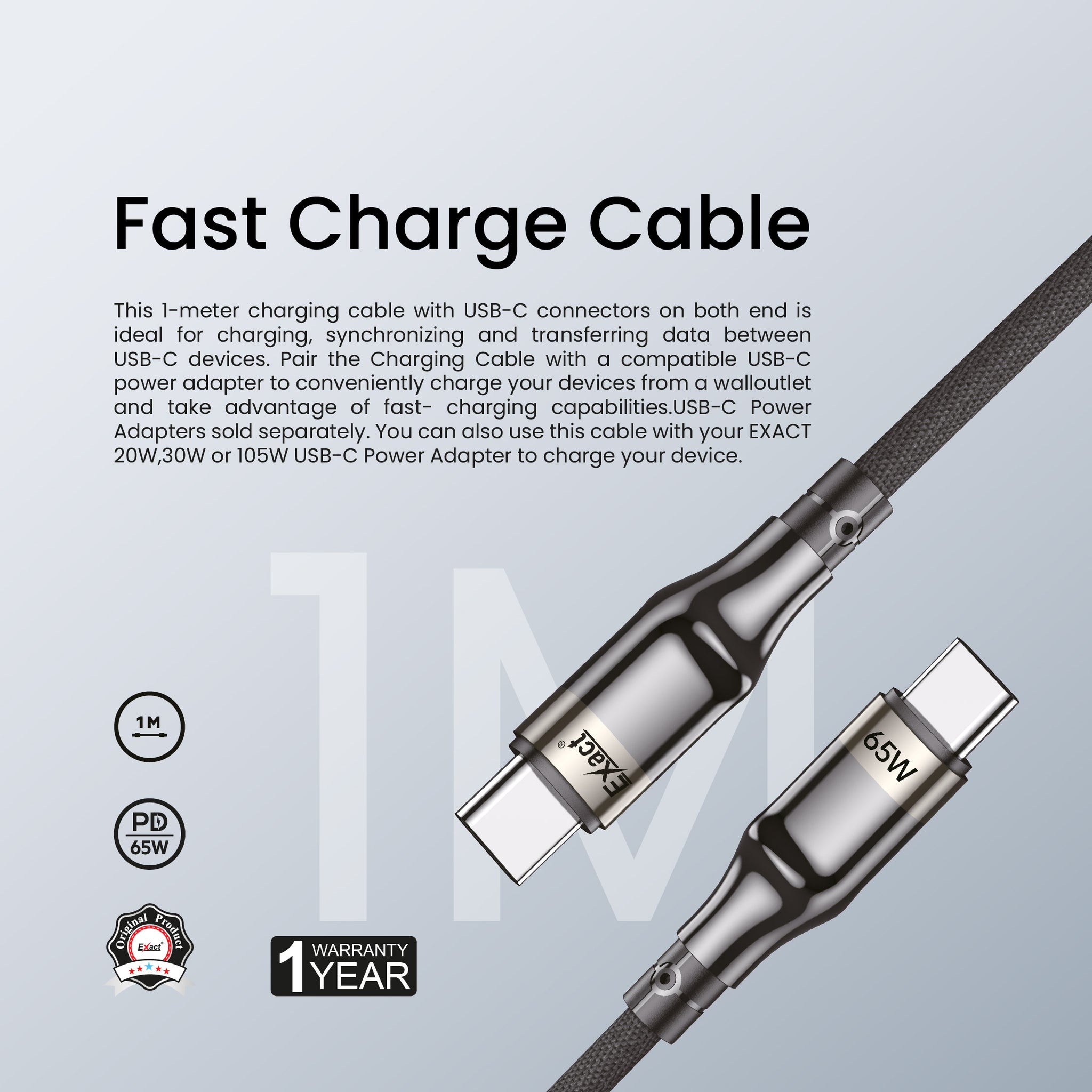 Exact Type C to Type C 65W Nylon Cable 1Meter Exact Type C to Type C 65W Nylon Cable 1Meter