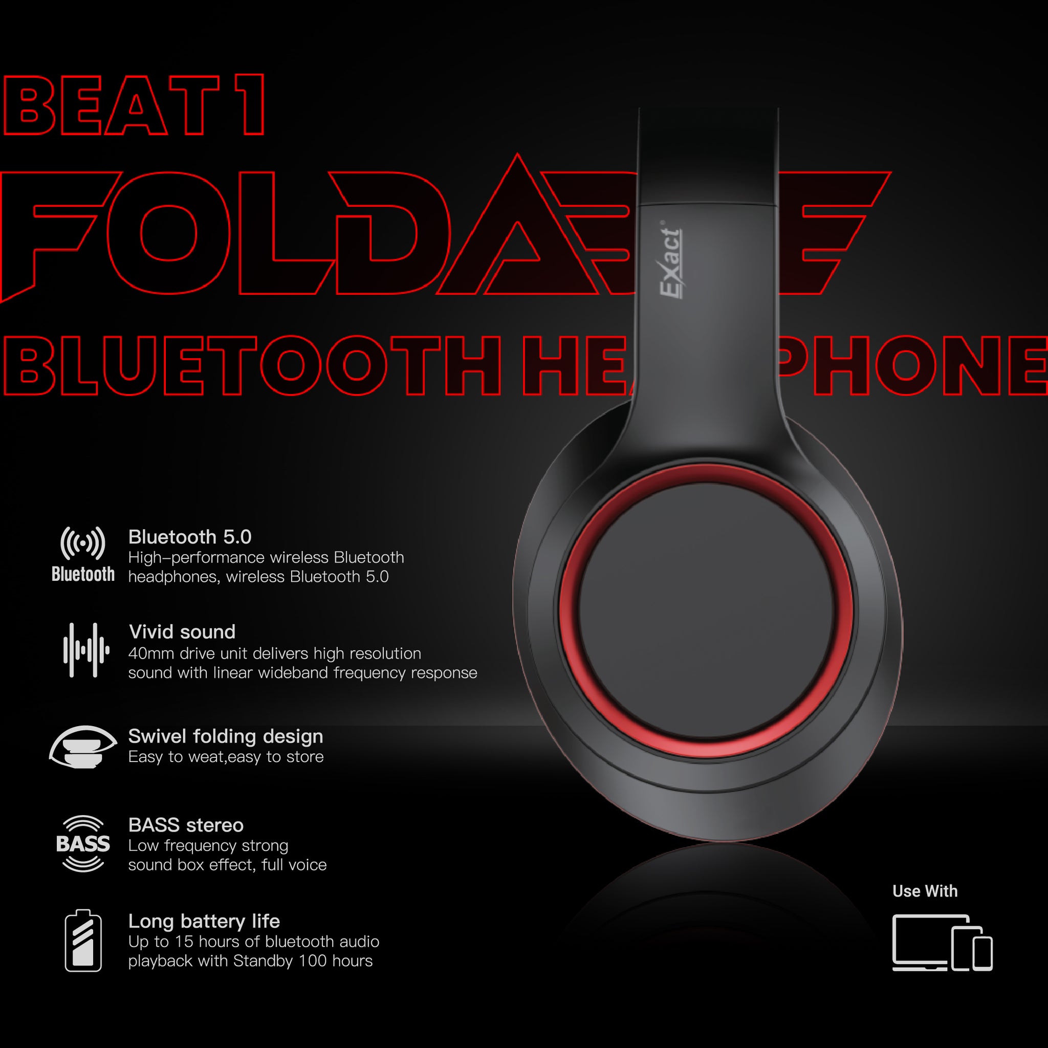 Exact Beat 1 Foldable Bluetooth Headphone Exact Beat 1 Foldable Bluetooth Headphone