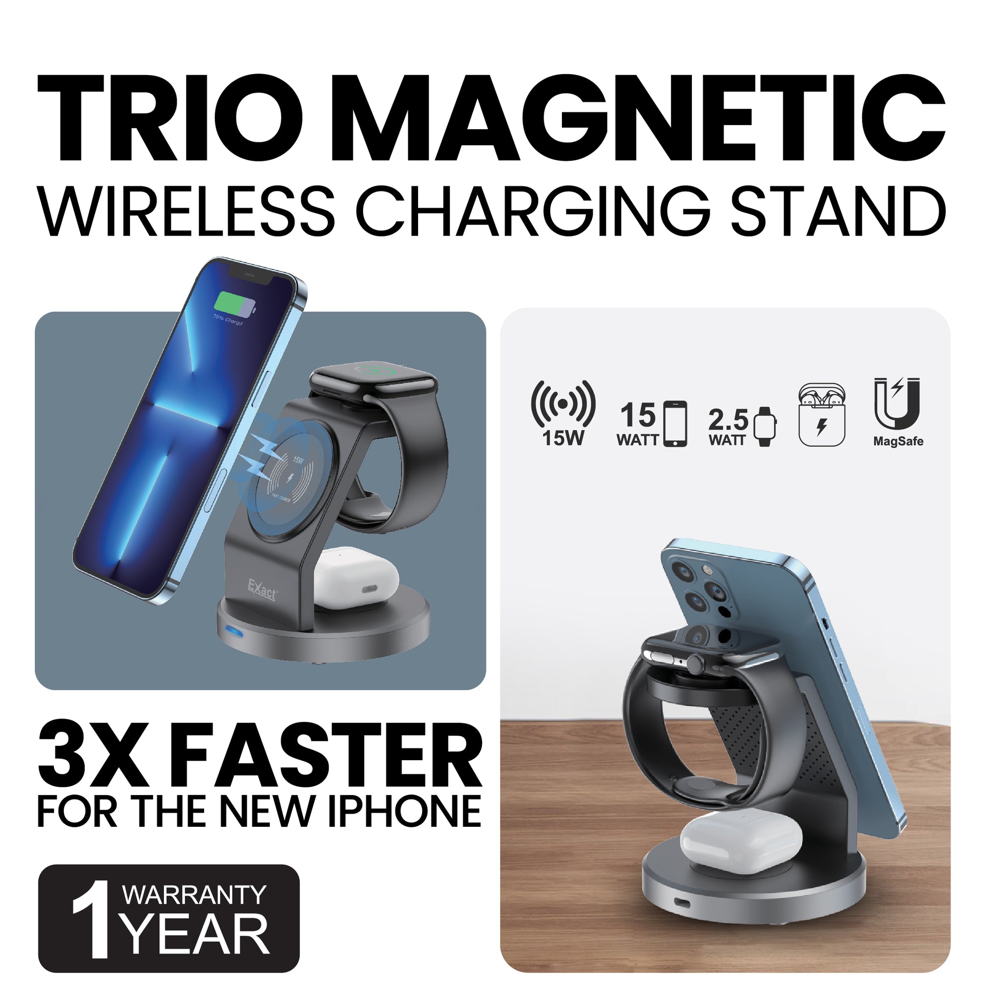 Exact Trio Magnetic Wireless Charging Stand Exact Trio Magnetic Wireless Charging Stand