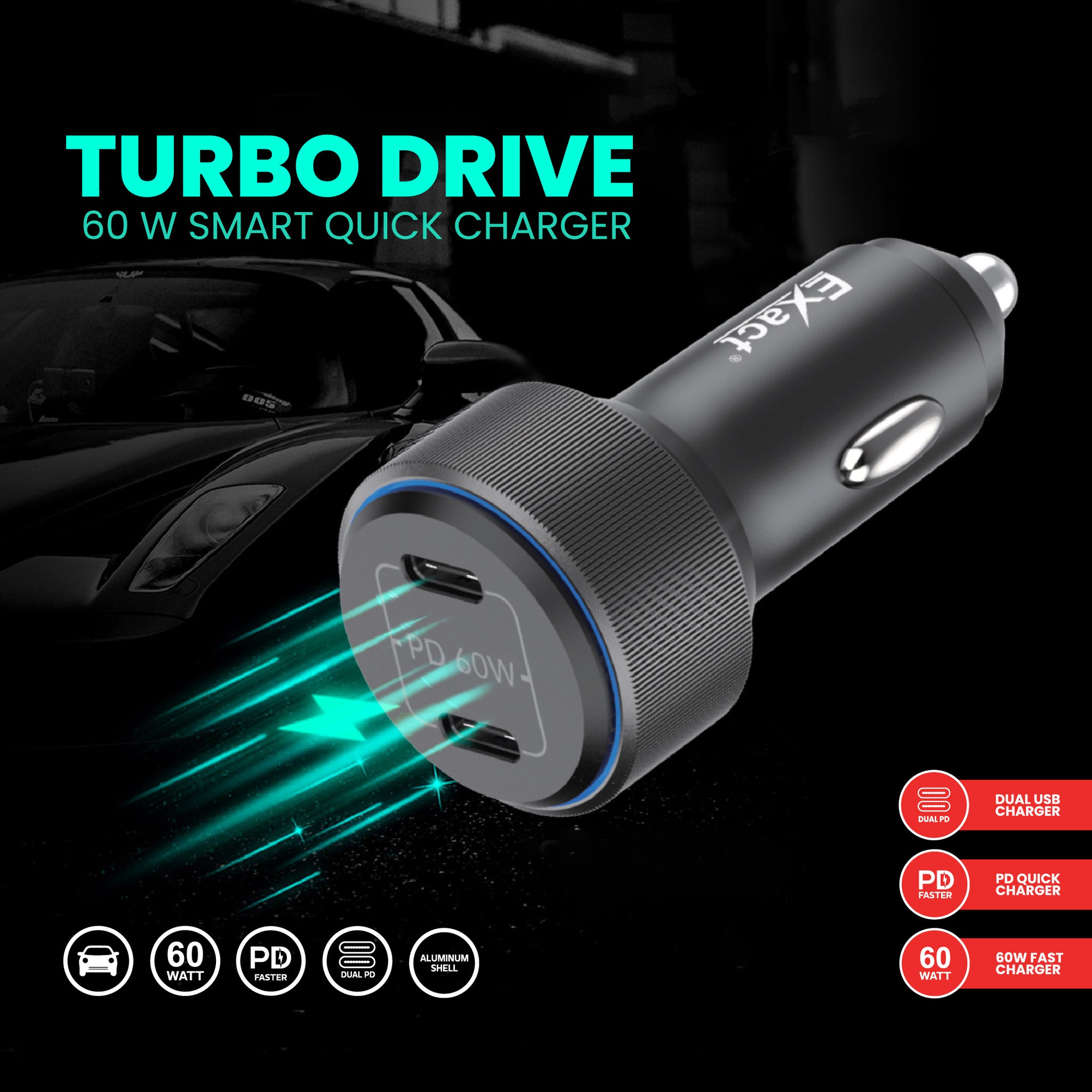 Exact Turbo Drive 60W Smart Quick Charger Exact Turbo Drive 60W Smart Quick Charger