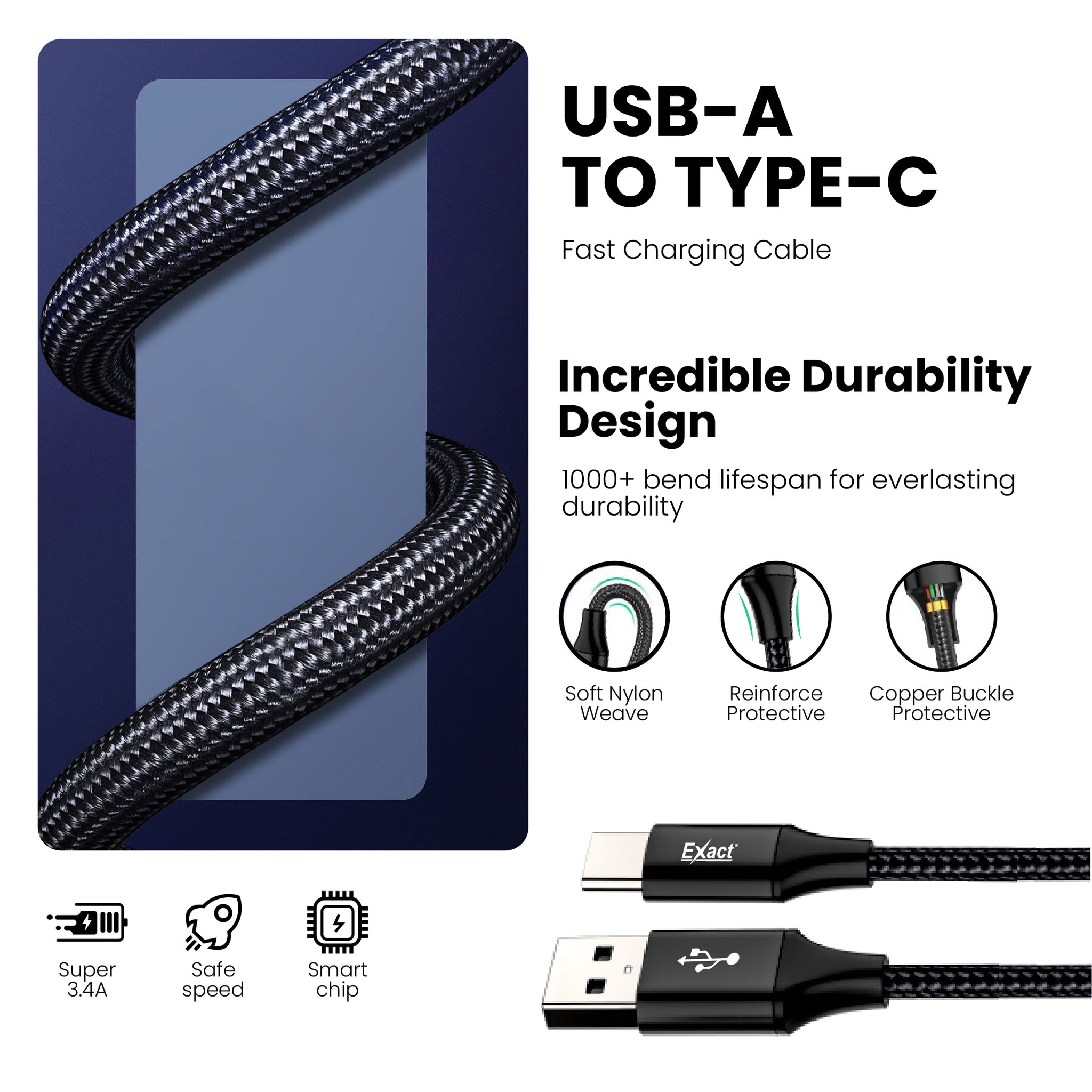 Exact USB-A to Type-C 60W Fast Charging Cable Exact USB-A to Type-C 60W Fast Charging Cable