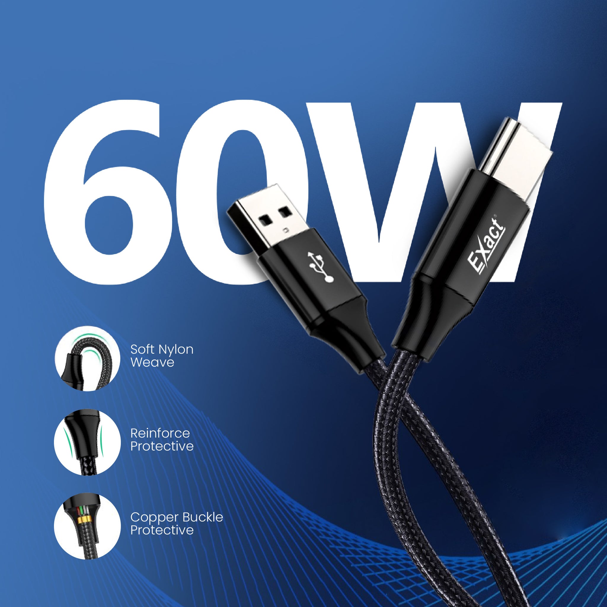 Exact USB-A to Type-C 60W Fast Charging Cable Exact USB-A to Type-C 60W Fast Charging Cable