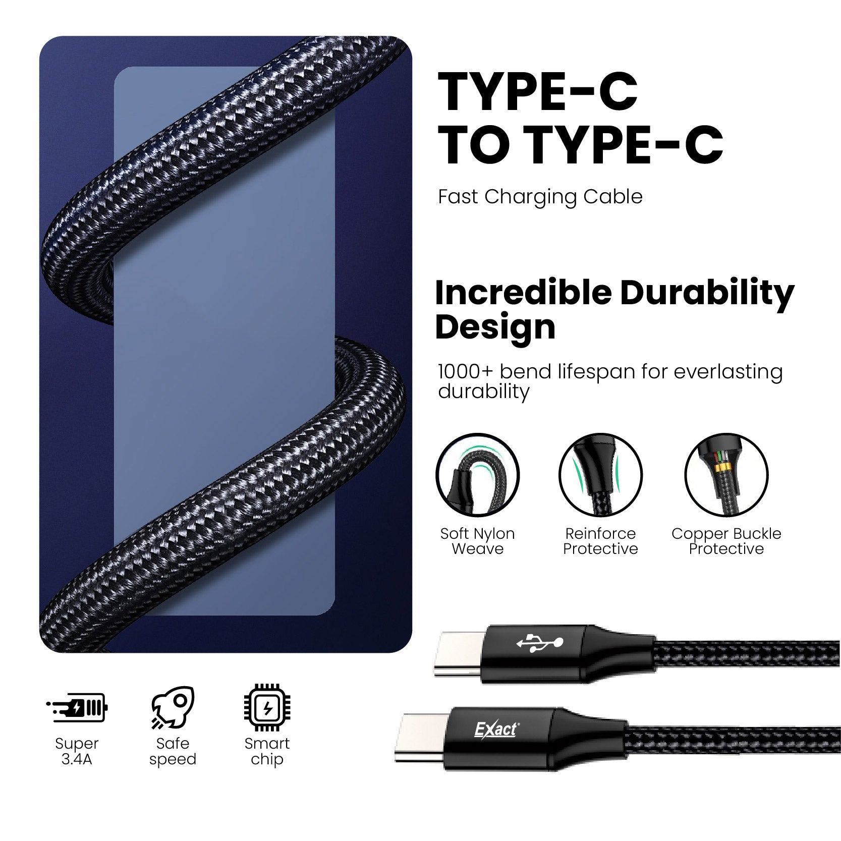 Exact Type-C to Type-C 60W Fast Charging Cable Exact Type-C to Type-C 60W Fast Charging Cable
