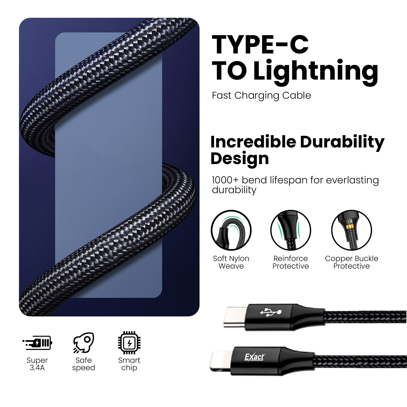 Exact Type-C to Lightning 120W Fast Charging Cable Exact Type-C to Lightning 120W Fast Charging Cable