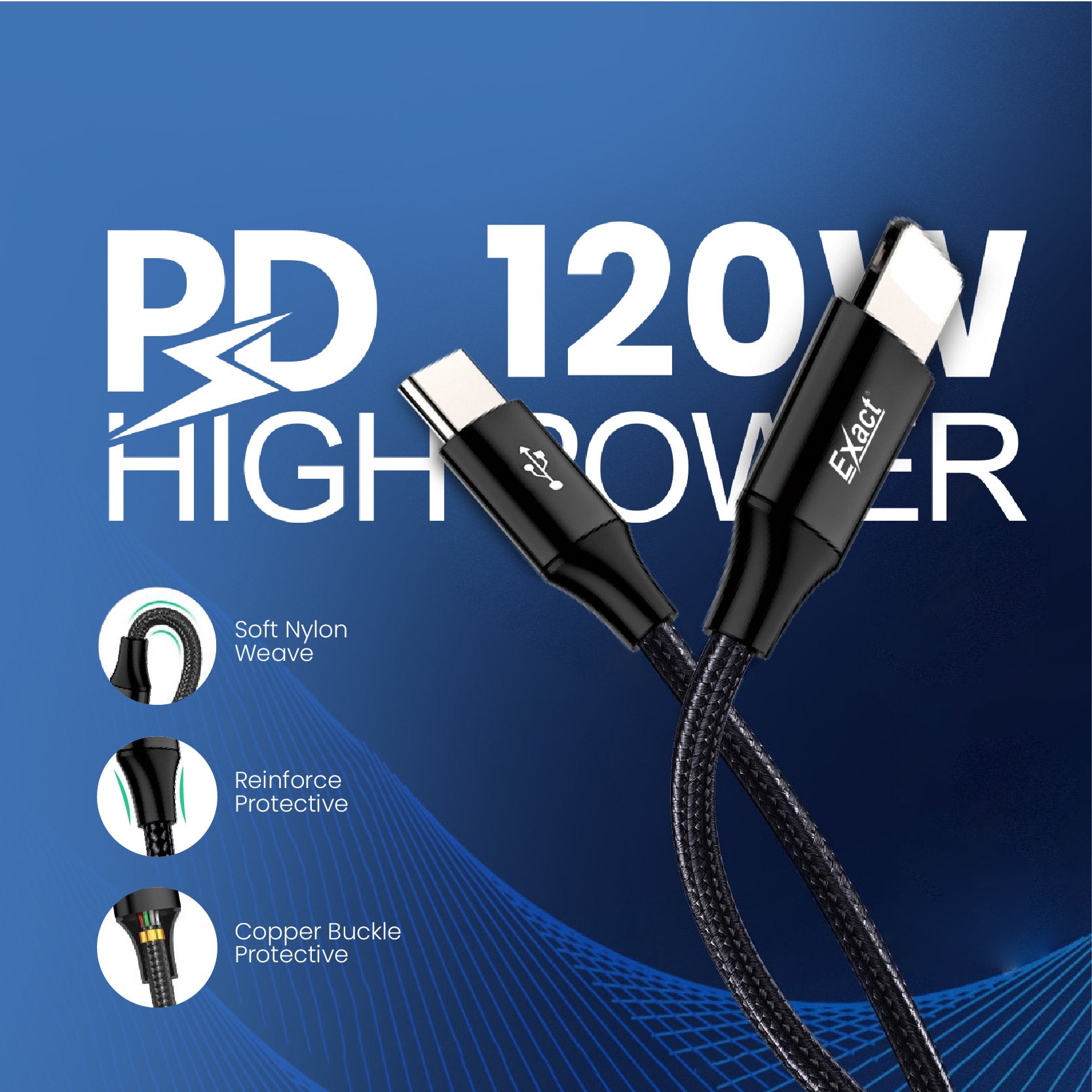 Exact Type-C to Lightning 120W Fast Charging Cable Exact Type-C to Lightning 120W Fast Charging Cable