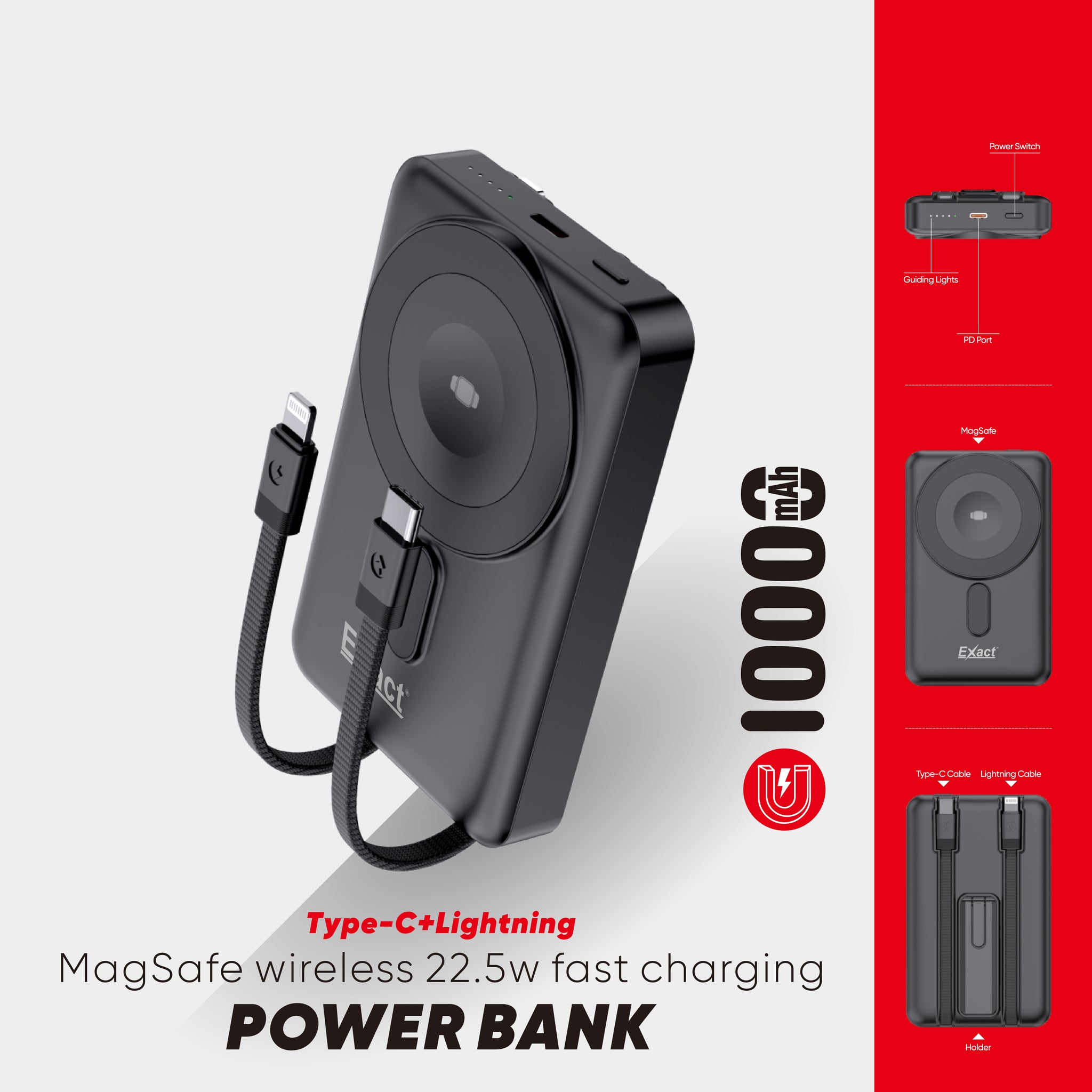 EXACT Power Bank MagSafe Wireless 22.5W Fast Charging Power Bank (Type-C + Lightning) EXACT Power Bank MagSafe Wireless 22.5W Fast Charging Power Bank (Type-C + Lightning)