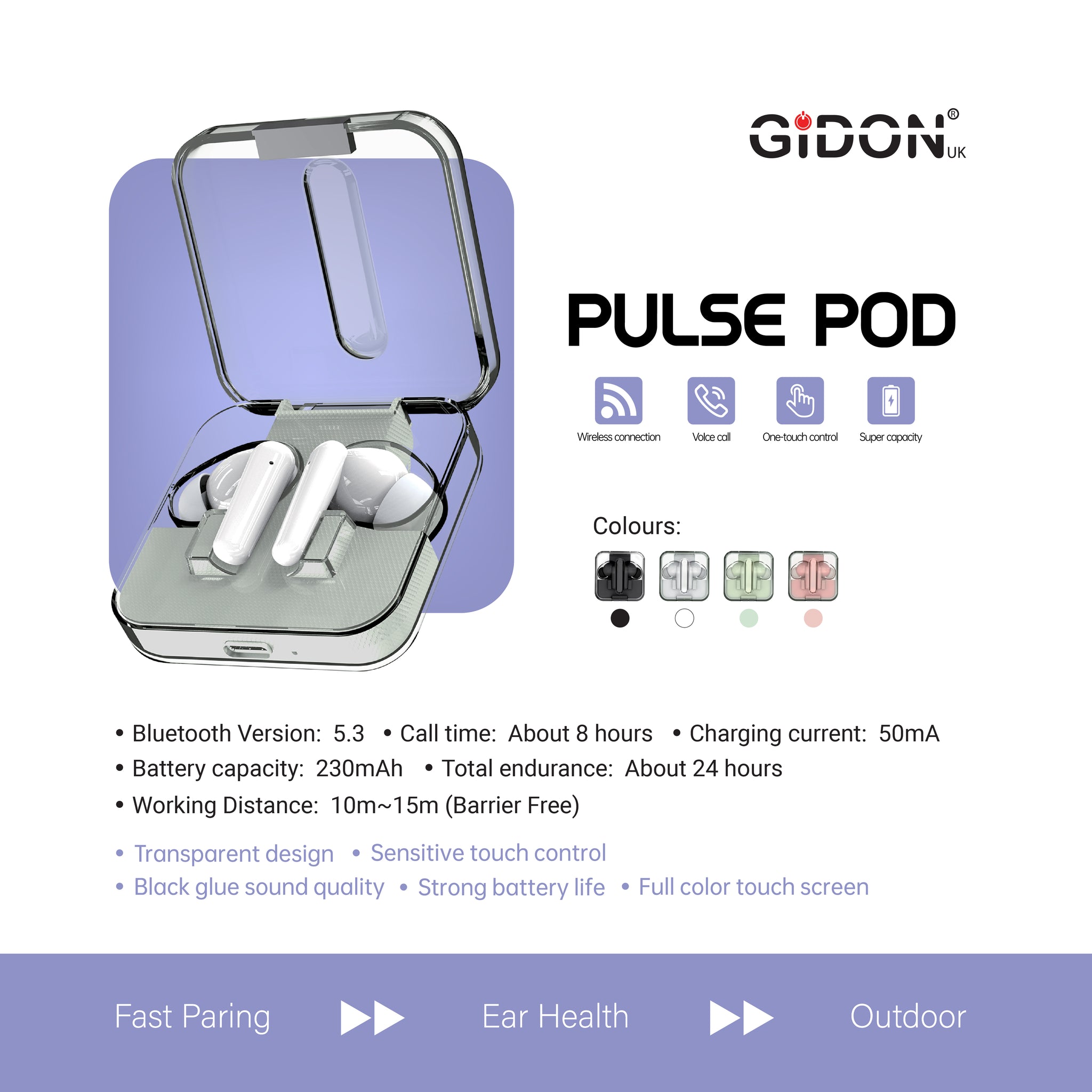 Gidon Pulse Pod Wireless Earbuds Gidon Pulse Pod Wireless Earbuds