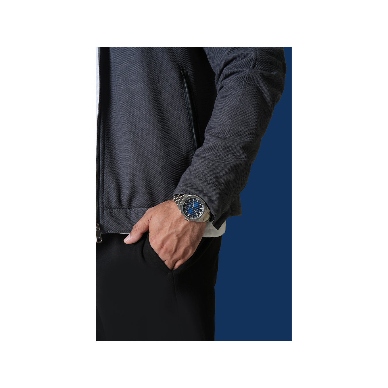 Aurochron Men's Classic Watch – Blue Textured Dial – Silver Stainless Steel Bracelet – Water Resistant Quartz Aurochron Men's Classic Watch – Blue Textured Dial – Silver Stainless Steel Bracelet – Water Resistant Quartz