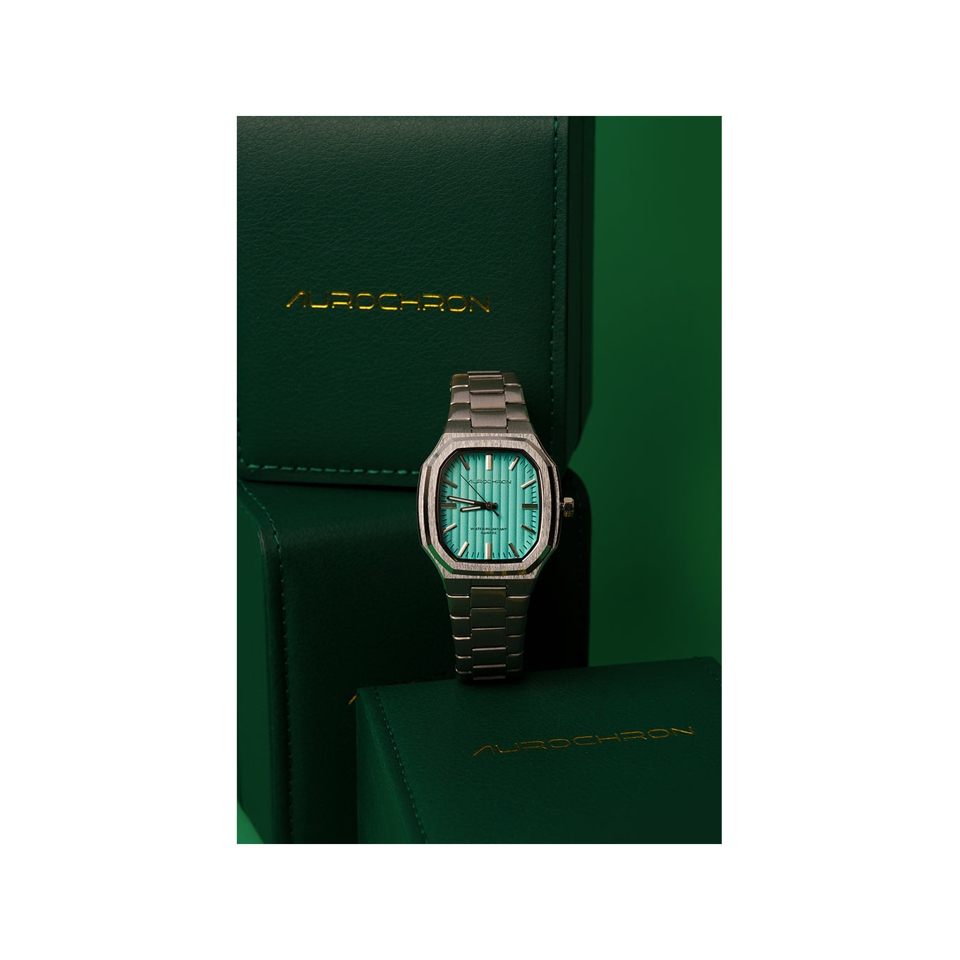 Aurochron Men's Classic Watch – Mint Green Dial – Silver Stainless Steel Bracelet – Water Resistant Quartz Aurochron Men's Classic Watch – Mint Green Dial – Silver Stainless Steel Bracelet – Water Resistant Quartz