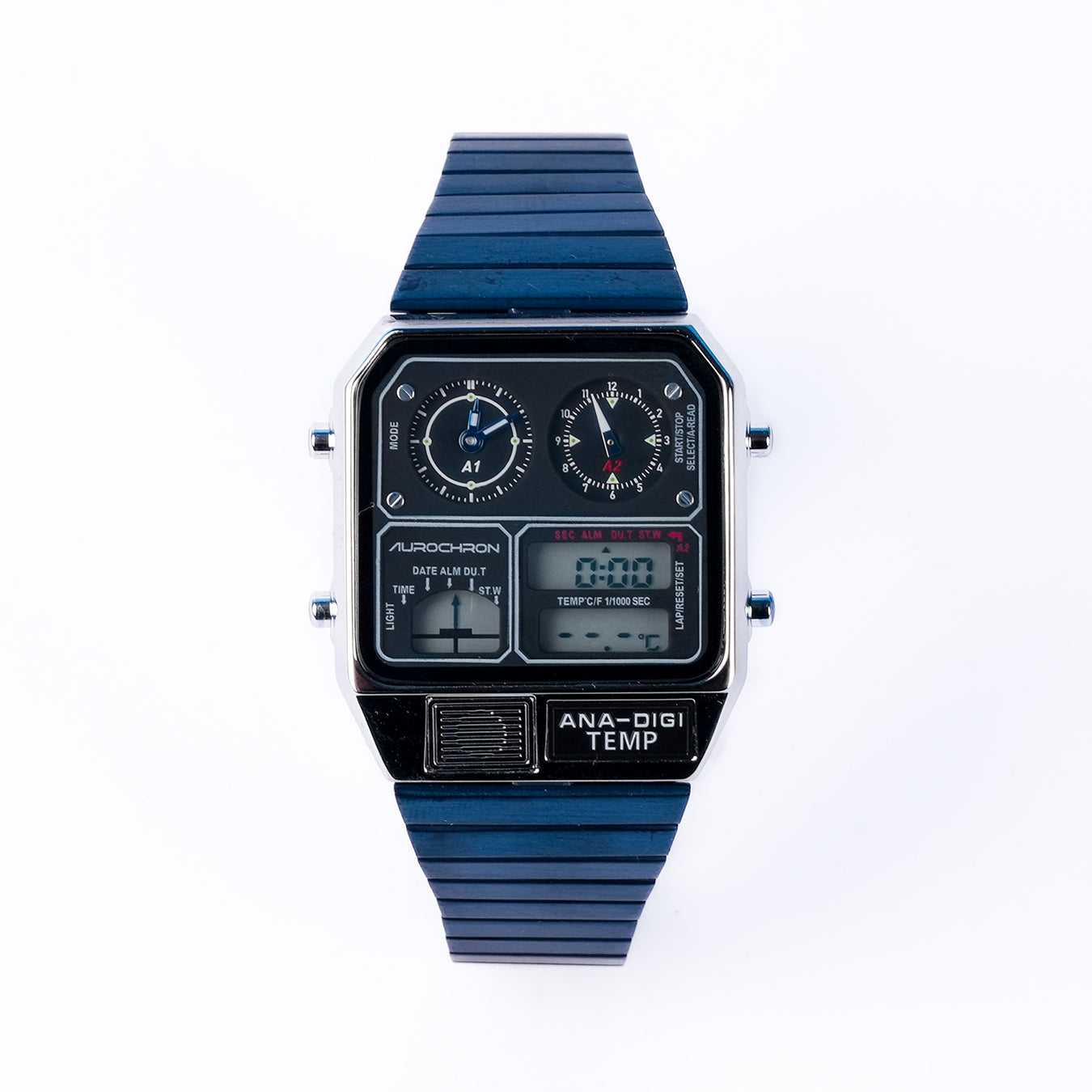 Aurochron Ana-Digi Temp Watch – Dual Display Analog Digital – Temperature Sensor – Blue Silicone Strap Aurochron Ana-Digi Temp Watch – Dual Display Analog Digital – Temperature Sensor – Blue Silicone Strap
