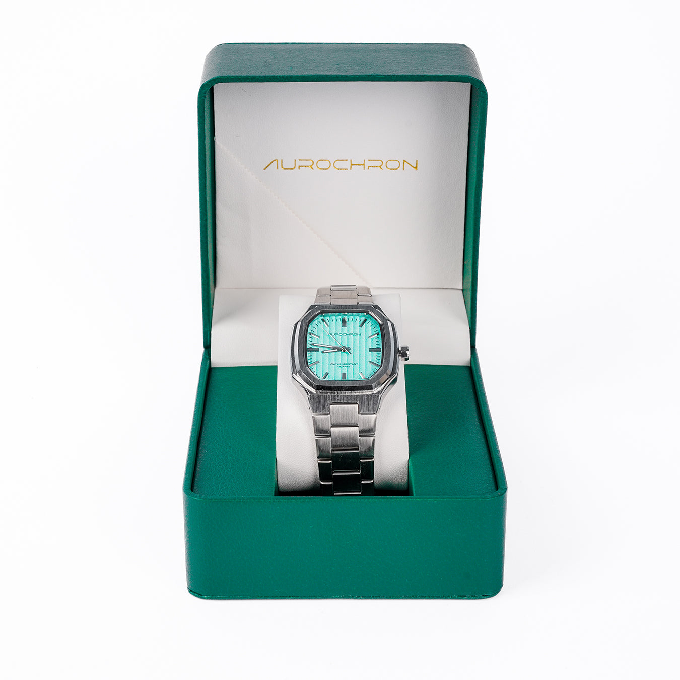 Aurochron Men's Classic Watch – Mint Green Dial – Silver Stainless Steel Bracelet – Water Resistant Quartz Aurochron Men's Classic Watch – Mint Green Dial – Silver Stainless Steel Bracelet – Water Resistant Quartz