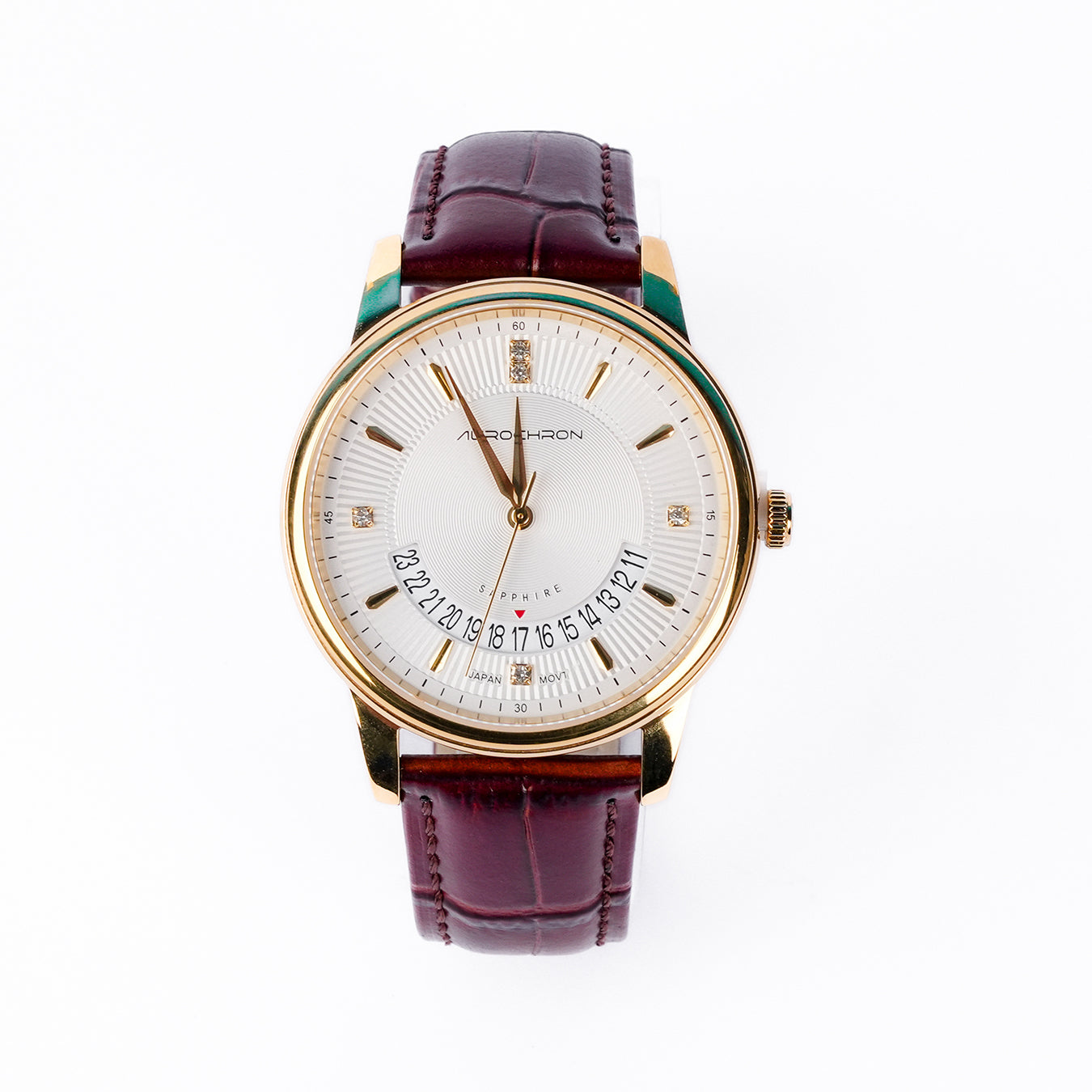 Aurochron Elegant Gents Watch – White Dial – Gold Case – Brown Leather Strap – Date Indicator – Sapphire Quartz Aurochron Elegant Gents Watch – White Dial – Gold Case – Brown Leather Strap – Date Indicator – Sapphire Quartz