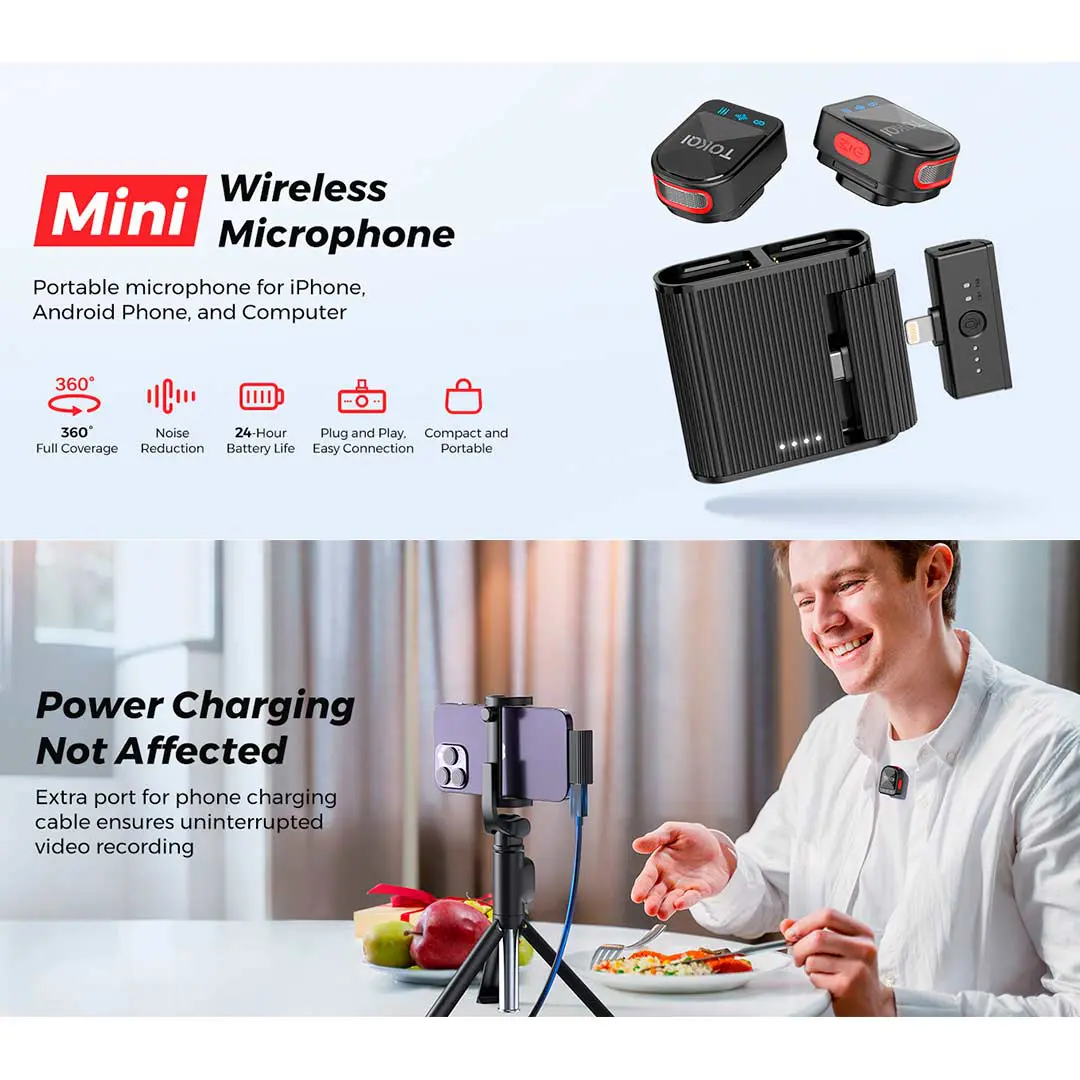 TOKQI H01 Wireless 2 in 1 Magnetic Microphone TOKQI H01 Wireless 2 in 1 Magnetic Microphone