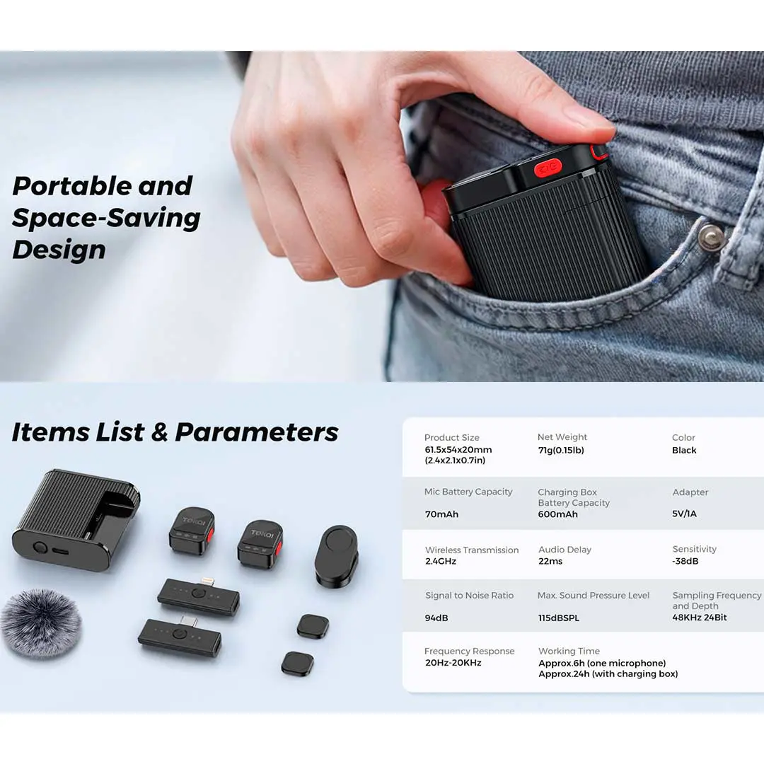 TOKQI H01 Wireless 2 in 1 Magnetic Microphone TOKQI H01 Wireless 2 in 1 Magnetic Microphone
