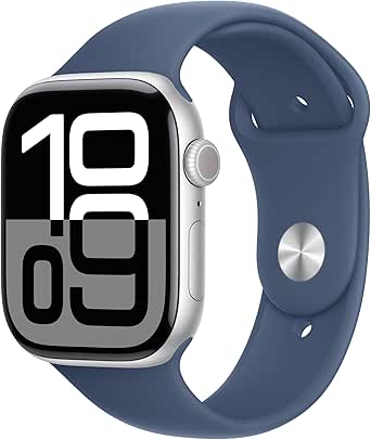 Apple Watch Series 10 GPS 42mm Silver Aluminium Case with Denim Sport Band - M/L (MWWC3QA/A)