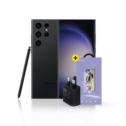 Samsung Galaxy S23 Ultra 5G 256GB- Phantom Black with Samsung S23 Ultra HD Glass & Samsung Travel Adapter 25W Type-C