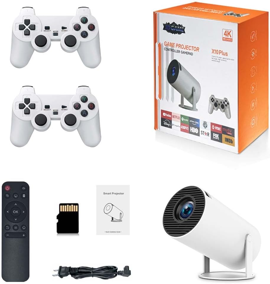 X10 Plus Retro Game Console with Projector, 4K HD Retro Game Projector with 2 Wireless Controllers, HDMI Output, WIFI X10 Plus Retro Game Console with Projector, 4K HD Retro Game Projector with 2 Wireless Controllers, HDMI Output, WIFI