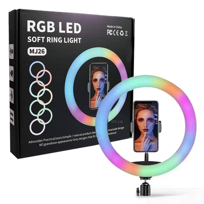 RGB LED Ring Light with Phone Clip Phone Video Beauty Fill Light MJ26 26cm 10-inch