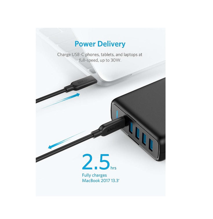 Anker A2056 Premium 60W 5 Port Desktop Charger with One 30W Power Delivery Port