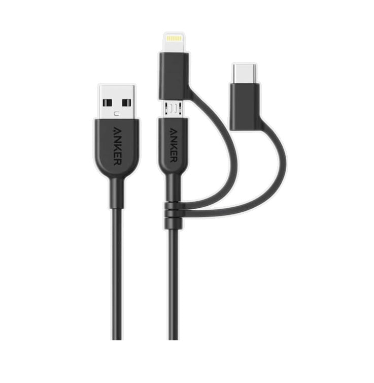 Anker A8436 PowerLine ll 3 in 1 USB-A to USB-C Micro USB Lightning Charging Cable