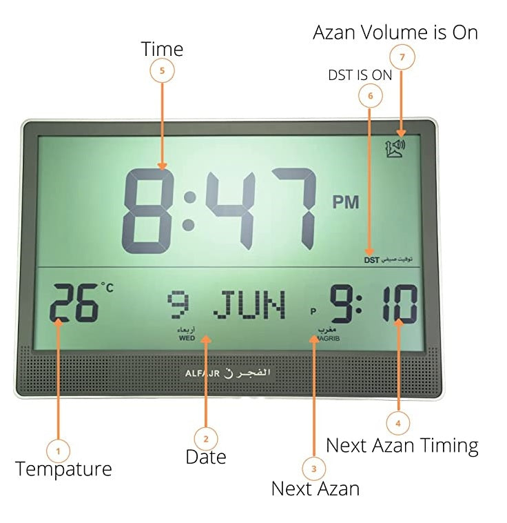 Alfajr Jumbo Automatic Digital Azan Prayer Wall Clock CJ-17