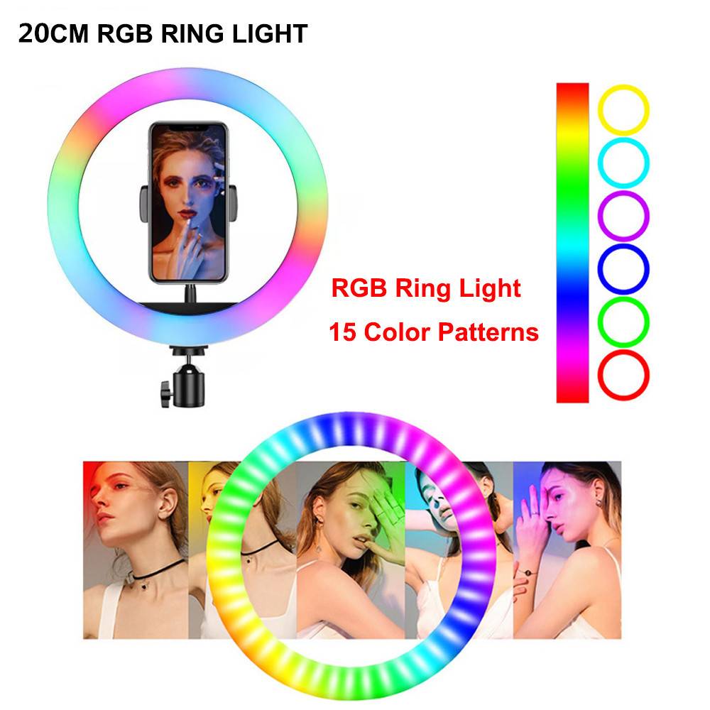 RGB LED Ring Light with Phone Clip Phone Video Beauty Fill Light MJ26 26cm 10-inch