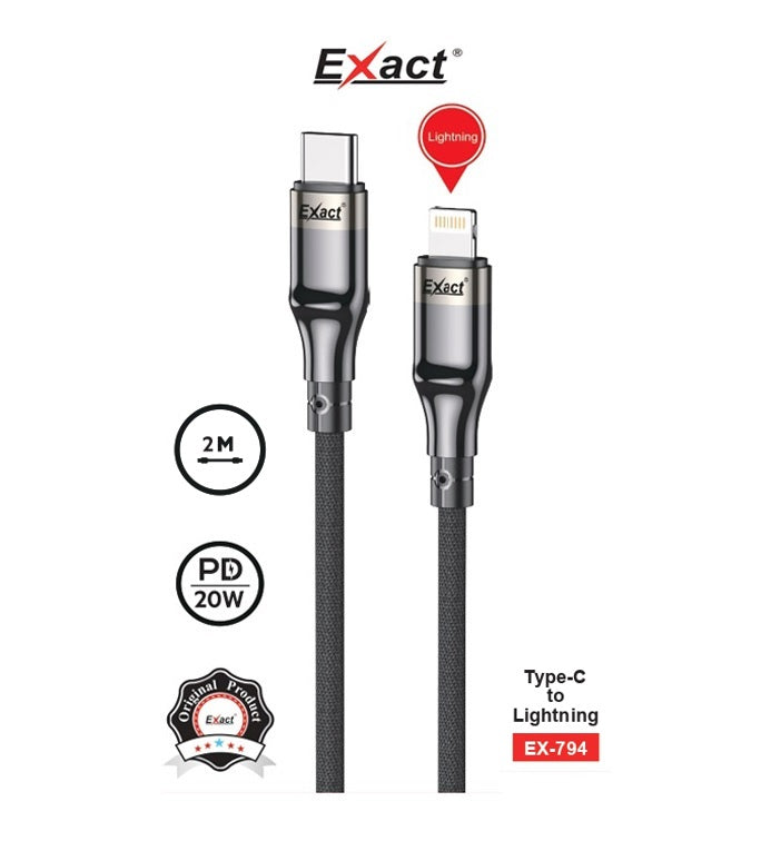 Exact Type C to Lightning Nylon Cable 2Meter Exact Type C to Lightning Nylon Cable 2Meter