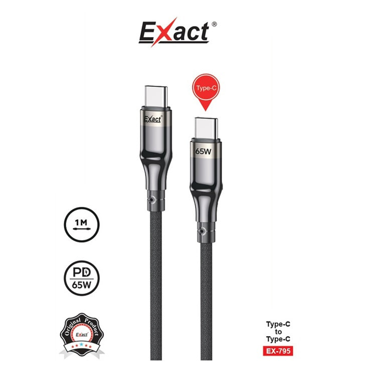 Exact Type C to Type C 65W Nylone Cable 1Meter EX-795