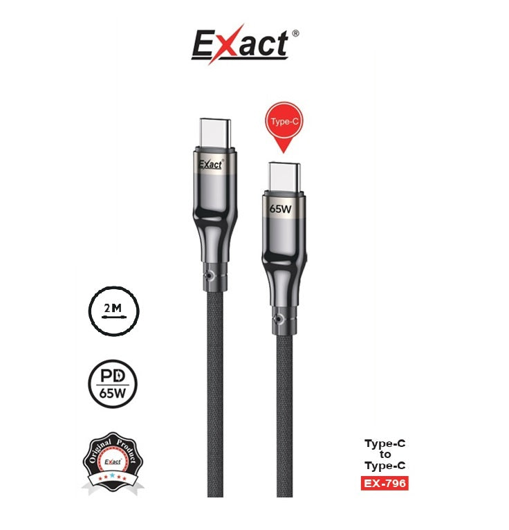 Exact Type C to Type C 65W Nylone Cable 2Meter Exact Type C to Type C 65W Nylone Cable 2Meter